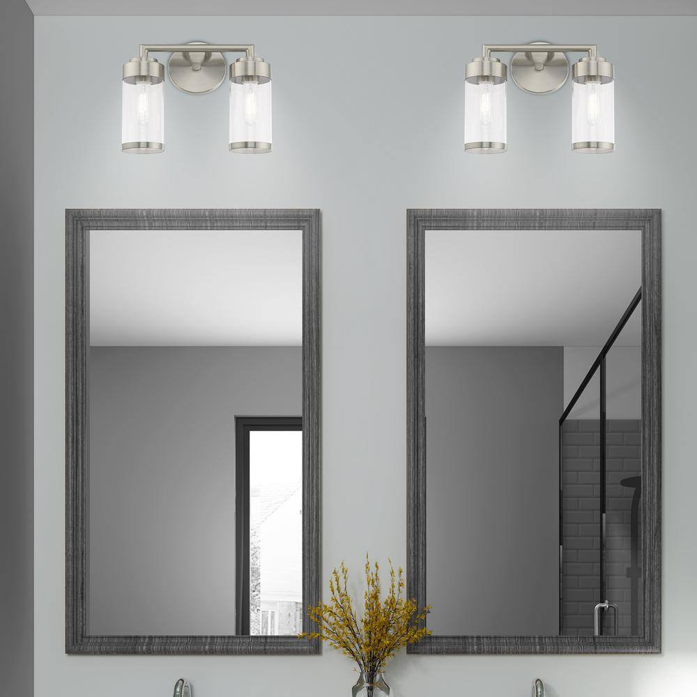 Hillcrest Elegant Brushed Nickel 2-Light Vanity with Clear Glass Shades
