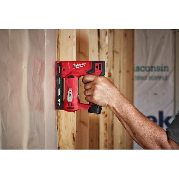 Milwaukee - M12 12-Volt Lithium-Ion Cordless 3/8 in. Crown Stapler with Compact Battery Pack 2.0Ah and Charger Starter Kit