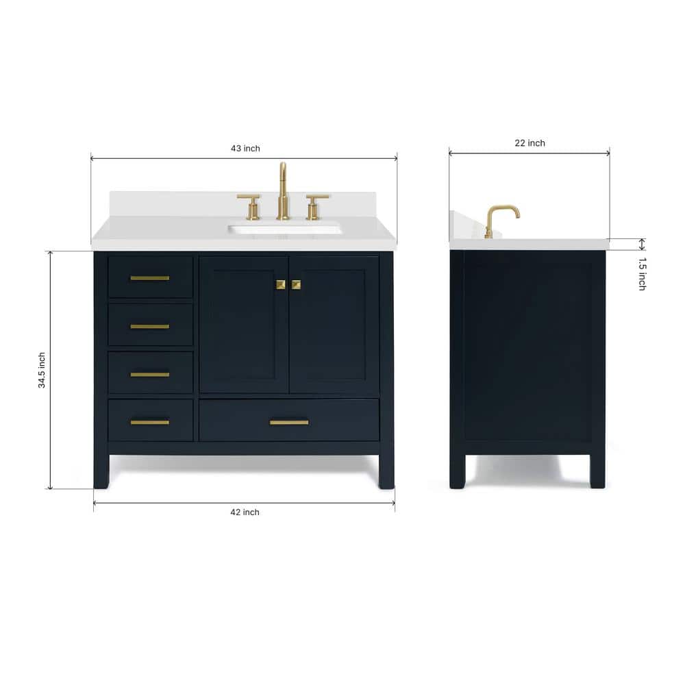Midnight Blue 43" Freestanding Vanity with White Quartz Top