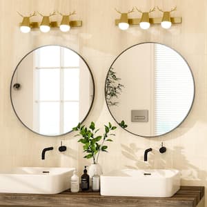 29.9 in. W x 29.9 in. H Round Black Aluminum Alloy Framed Wall Mirror