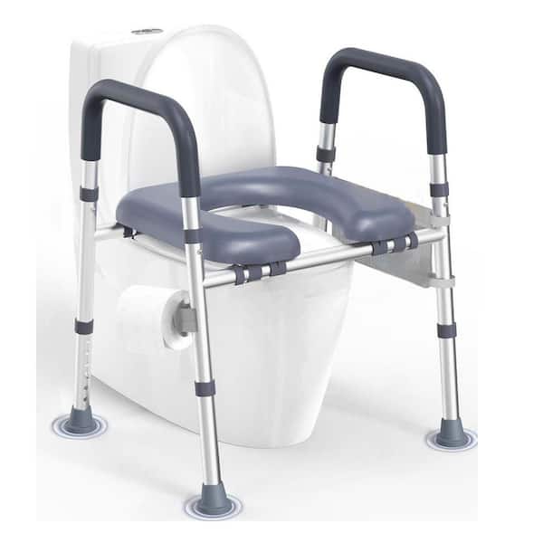 17 in. x 17.5 in. Adjustable Toilet Seat Risers with Handles & Padded Seat for Elderly, Handicap in Blue