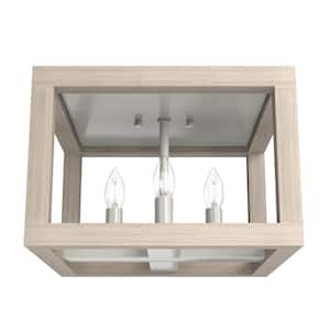 Squire Manor 12 in. 4 Light Bleached Wood Flush Mount Kitchen Light