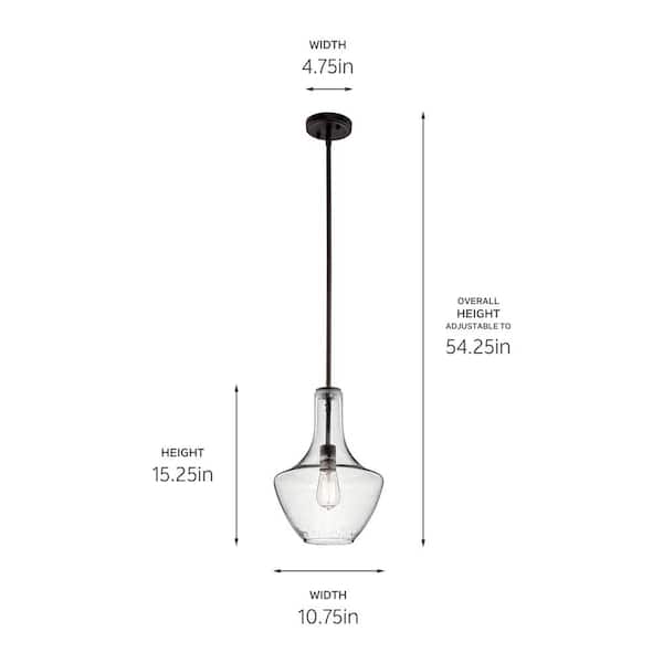 Kichler Everly 3-Light Olde Bronze Transitional Seeded Glass Teardrop Led, Medium Hanging Pendant Light
