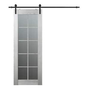 Vona 28 in. x 84 in. 10-Lite Frosted Glass Ribeira Ash Finished Composite Wood Sliding Barn Door with Hardware Kit