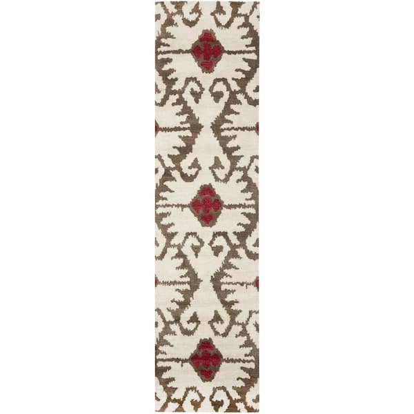 Wyndham 2 ft. x 9 ft. Ivory/Brown Floral Geometric Runner Rug