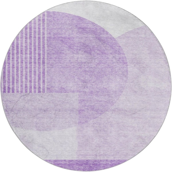 Dream Shag Premium Machine Washable Abstract ADS678 Purple 8 ft. x 8 ft. Round Rug