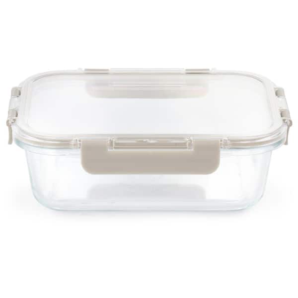 35 oz. Rectangular Glass Storage Container with Snap-On Lid in Taupe