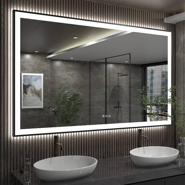 60 in. W x 40 in. H Rectangular Framed Front and Back LED Lighted Anti-Fog Wall Bathroom Vanity Mirror in Tempered Glass