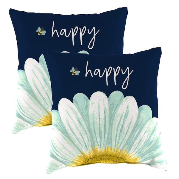Jordan Manufacturing 16 in. L x 16 in. W x 4 in. T Square Outdoor Throw Pillow in Bee Script (2-Pack)