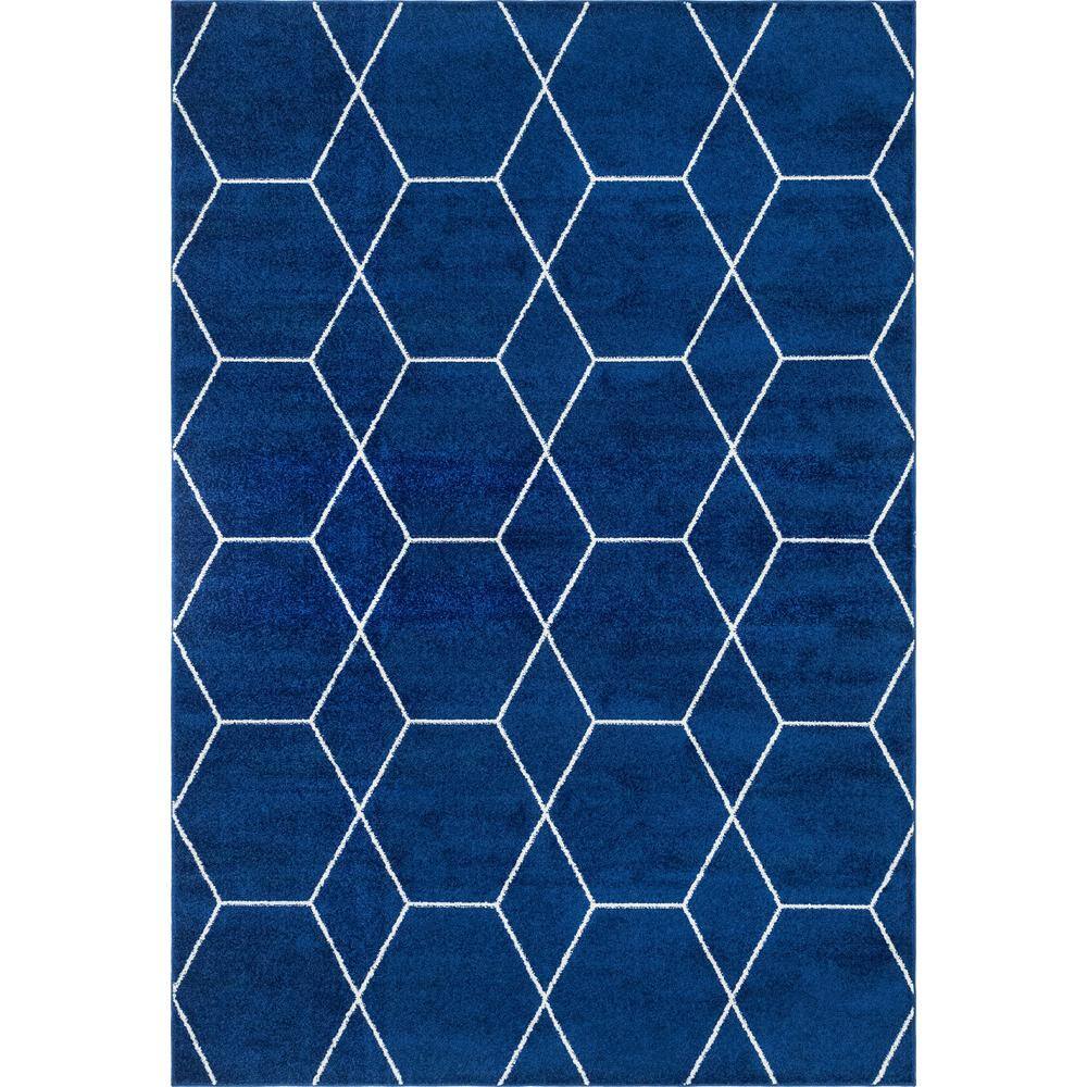 StyleWell Trellis Frieze Navy/Ivory 6 ft. x 9 ft. Geometric Area Rug