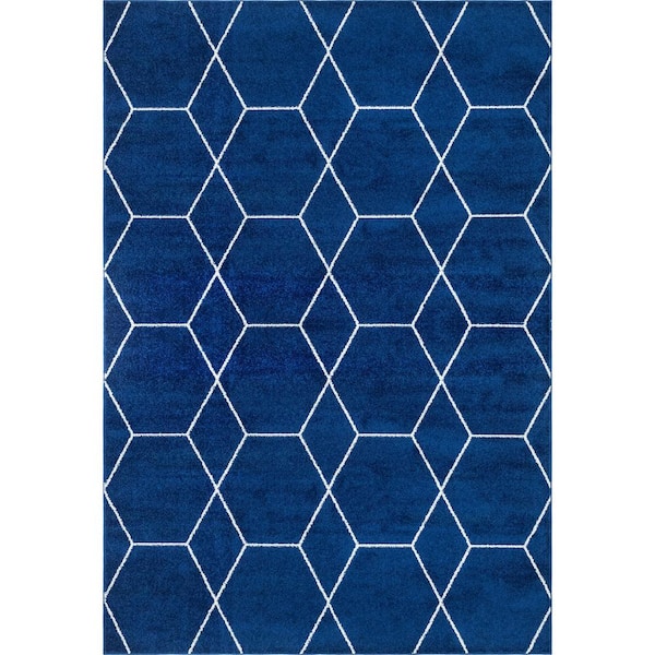 StyleWell Trellis Frieze Navy/Ivory 6 ft. x 9 ft. Geometric Area Rug