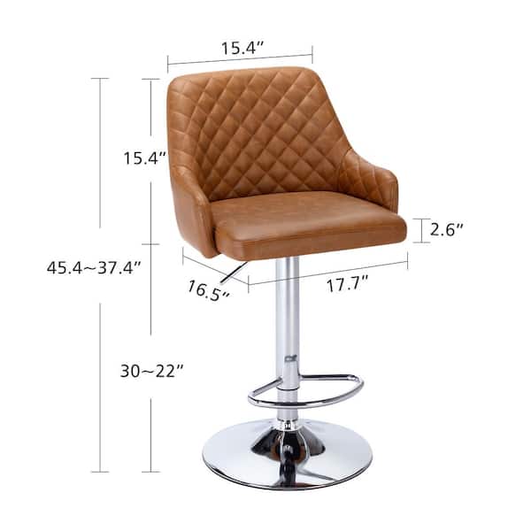 Bar Stools Set 22 in. Brown High Back Metal Bar Stools Counter Stool with PU Seat Set of 2