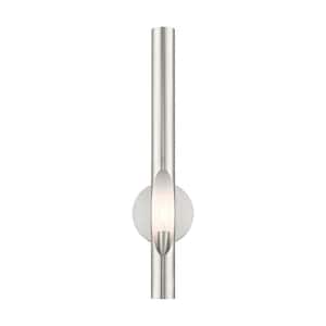 Acra 5.125 in. Brushed Nickel Sconce with Shiny White Accents