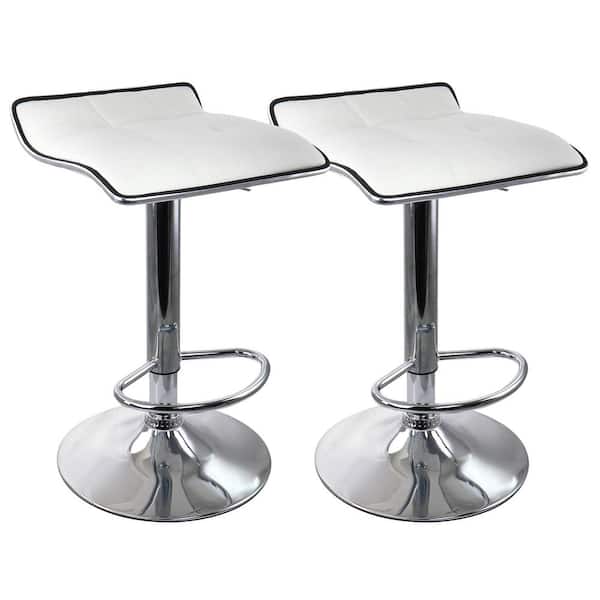 Elama 2 Piece Tufted Faux Leather, Black Leather And Chrome Breakfast Bar Stools