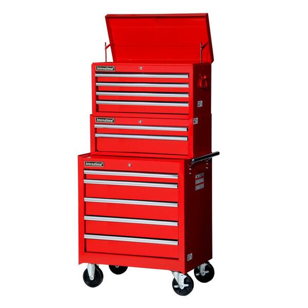 International Tech Series 27 in. 11-Drawer Tool Chest and Cabinet Combo Red