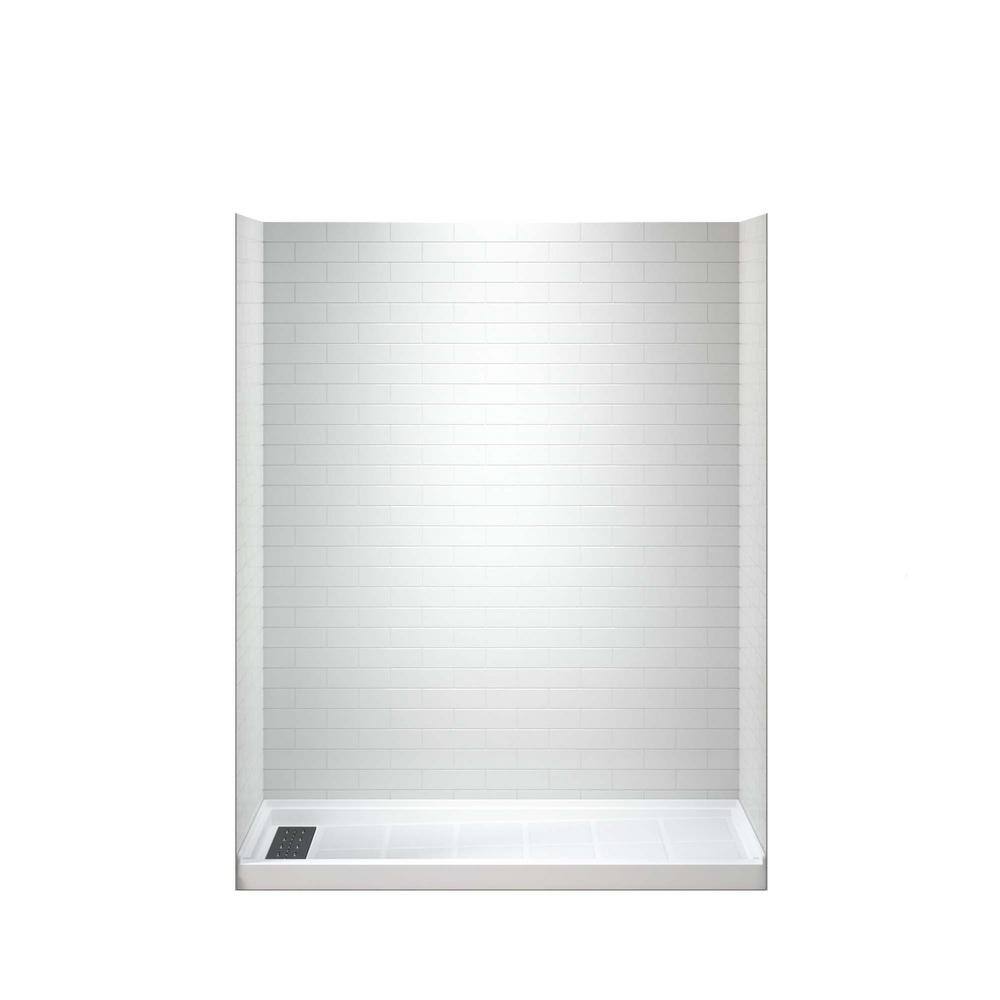 60'' White Matte Black Trim Rectangular Alcove Shower Kit