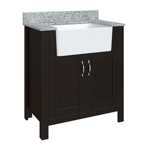 Davenport 31 in. W x 19 in. D Bath Vanity in Coffee Bean with Granite Vanity Top in Viscont White with Farmhouse Sink