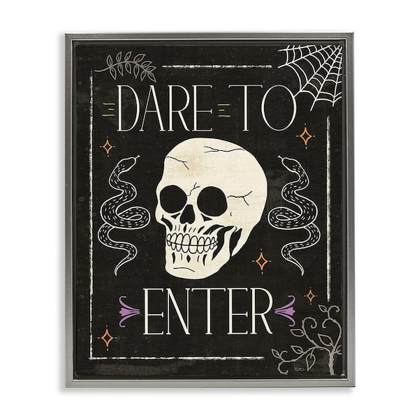 Stupell Industries Dare To Enter Phrase by Veronique Charron 1-Piece Floater Frame Graphic Print Typography Art Print 21 in. x 17 in.