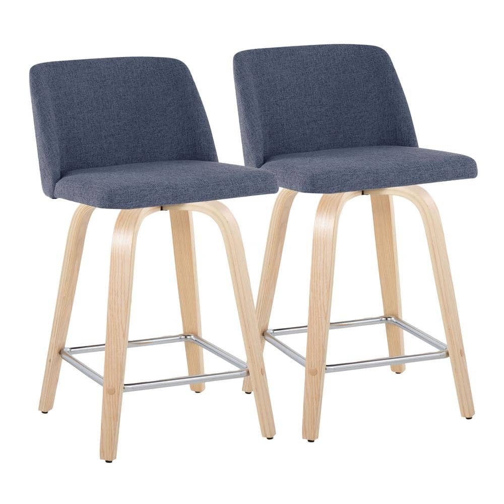 Toriano 24.25 in. Blue Fabric, Natural Wood and Chrome Metal Fixed-Height Counter Stool (Set of 2) price history on PriceWatchPro