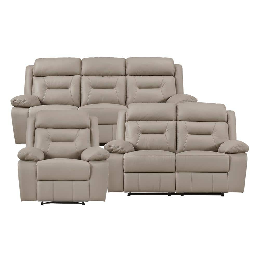 Emillia 87 in. W. Pillow Top Arm Leather Rectangle 3-Piece Manual Reclining