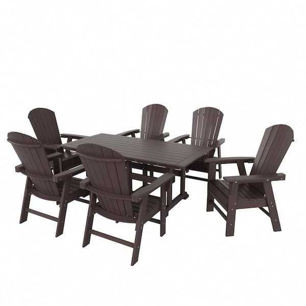 Altura Outdoor Patio Weather Resistant Dark Brown 7-Piece HDPE Plastic Rectangle Adirondack Dinning Set