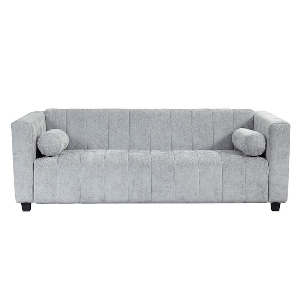 Polibi 78.7 Square Arm Chenille Rectangle Sofa in. Light Gray