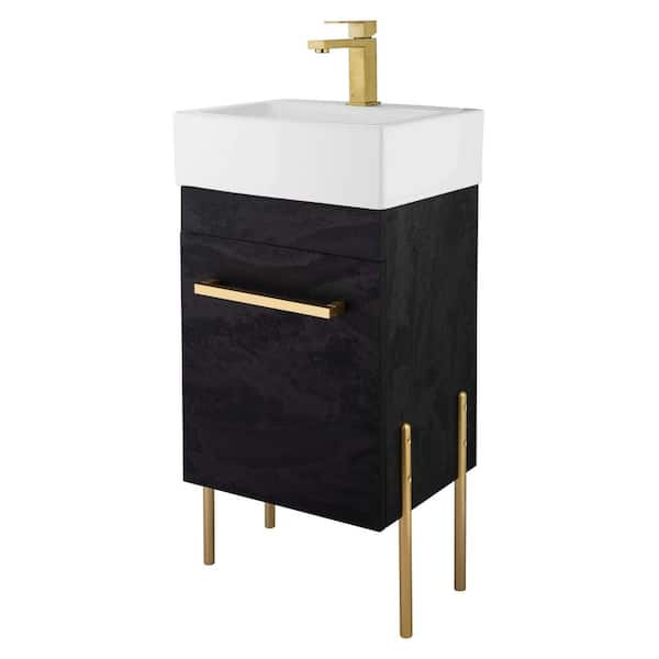 Concordia 17 in. W x 11.75 in. D x 33.50 in. H Bathroom Vanity in Black Marble with White Ceramic Top