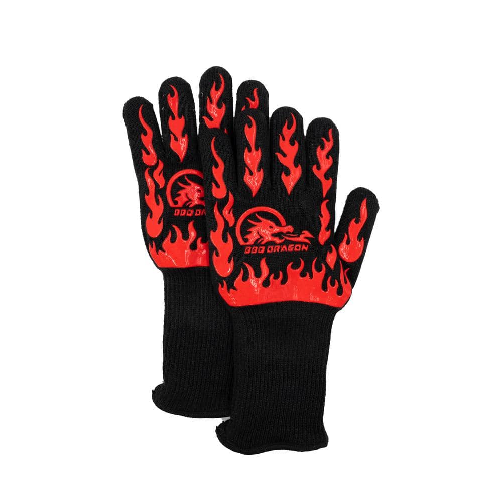 Commercial CHEF Black Aramid Fiber Heat Resistant BBQ Grilling Gloves for  Barbecue, Cooking, and Baking - Non-Slip Grip CHHRGLV2PK - The Home Depot