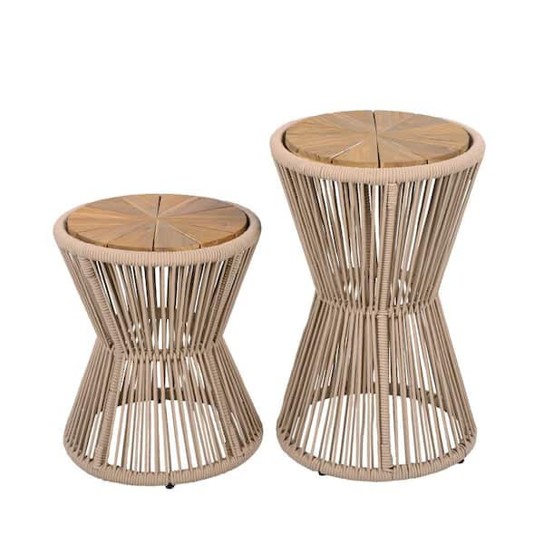 CHRISTOPHER KNIGHT HOME Nara Beige Outdoor Side Table Acacia Wood