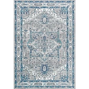 Modern Persian Vintage Medallion Light Grey/Blue 4 ft. x 6 ft. Area Rug