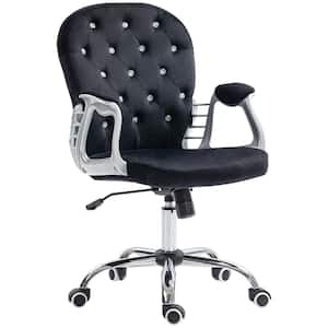 Polyester Home Office Chair, Button Tufted Desk Chair with Padded Armrests, Adjustable Height in Black