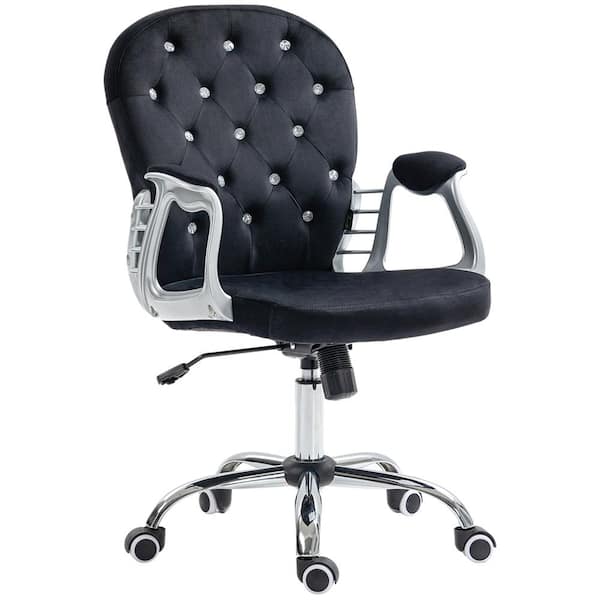 Vinsetto Polyester Home Office Chair, Button Tufted Desk Chair with Padded Armrests, Adjustable Height in Black