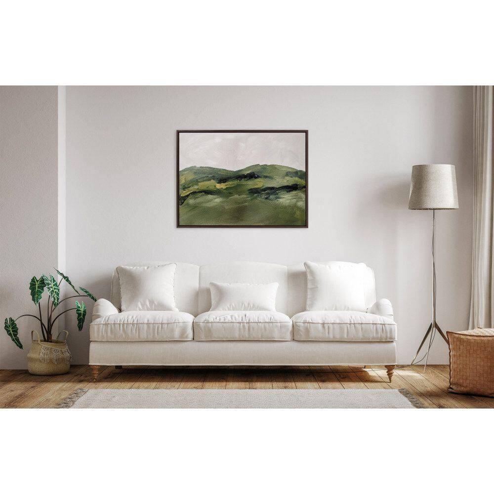 Green Mountain Landscape 30.87" x 41.87" Canvas Print with Brown Frame