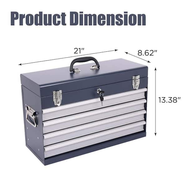Damodpoy 21 in. W Grey Steel 4-Drawer Heavy Duty Portable Tool Box