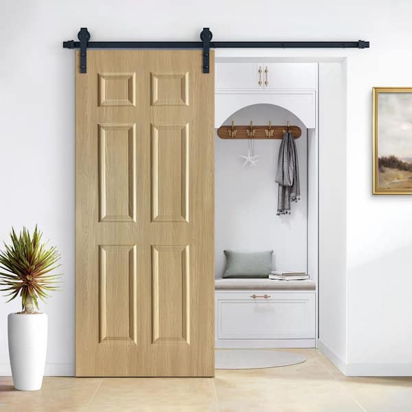 CALHOME 36 in. x 82 in. 6 Panel Hollow Core Oak Finished PVC