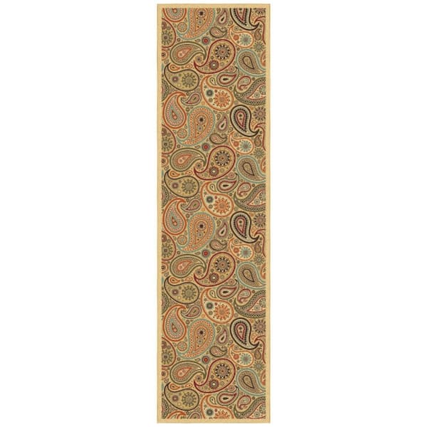 Ottohome Collection Non-Slip Rubberback Paisley Design 3x10 Indoor Runner Rug, 2 ft. 7 in. x 9 ft. 10 in., Camel
