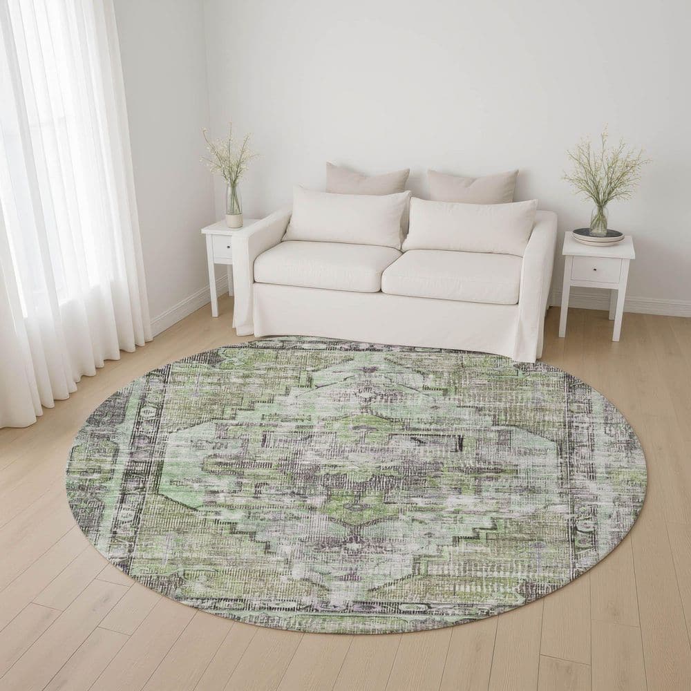 Mayfield Premium Machine Washable Abstract AMF1729 Aloe 8 ft. x 8 ft. Round Rug price history on PriceWatchPro