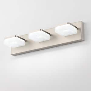 20.5 in. 3 Light Nickel Vanity Light Bar with Dimmable 5500K Light and 270° Swivel Range Acrylic Lampshade