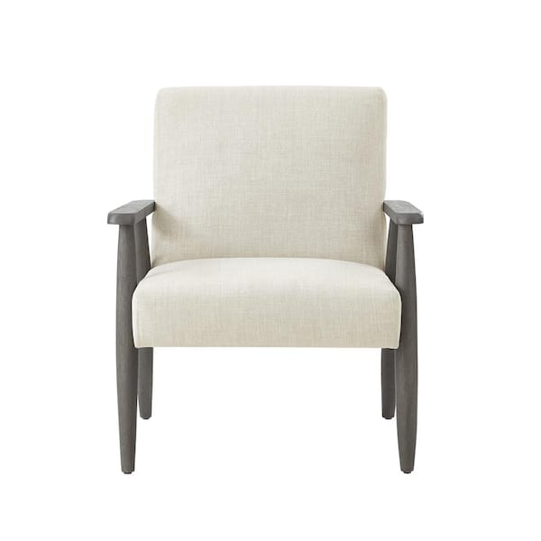 Rustic Manor Elana Beige/Grey Upholstered Linen Arm Chair With Square Arm