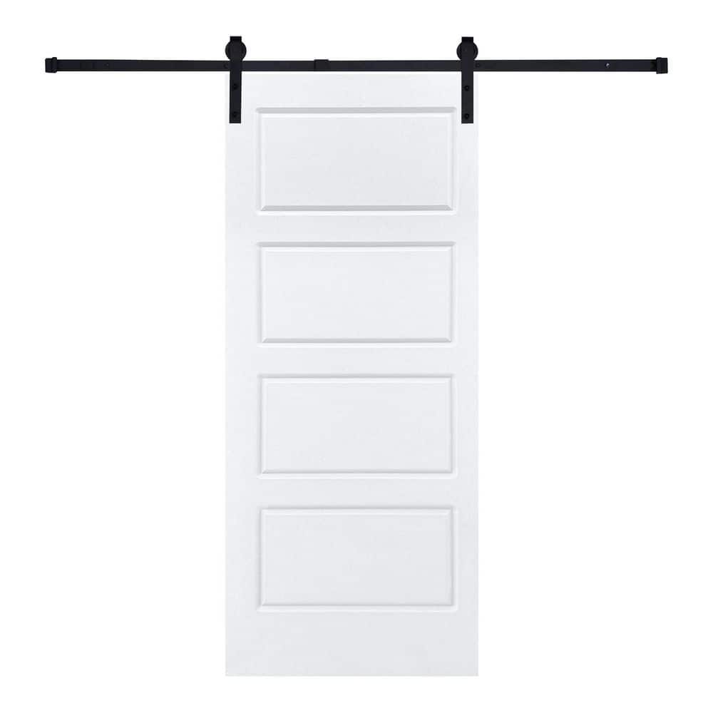 Modern 4 Panel 21 in. x 80 in. MDF White Sliding Barn Door with Hardware Kit price history on PriceWatchPro