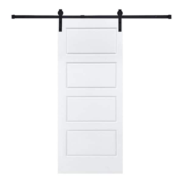 Modern 4 Panel 21 in. x 80 in. MDF White Sliding Barn Door with Hardware Kit