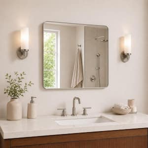 42 in. W x 36 in. H Rectangular Framed Wall Bathroom Vanity Mirror in Brushed Nickel