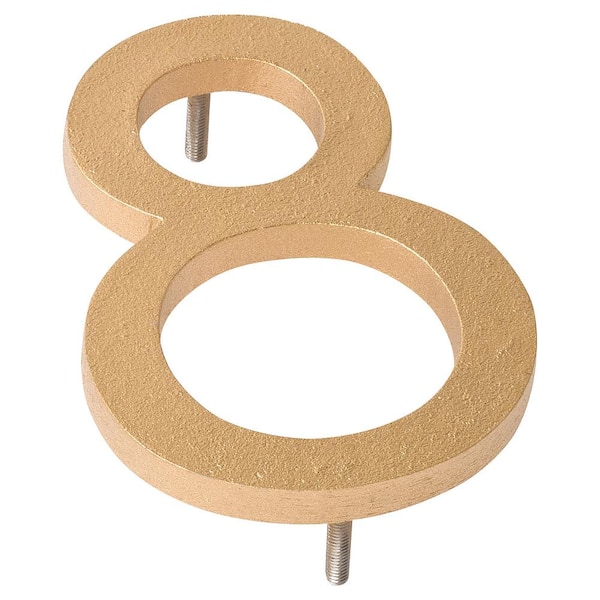 Montague Metal Products 4 in. Gold Aluminum Floating or Flat Modern House Number 8