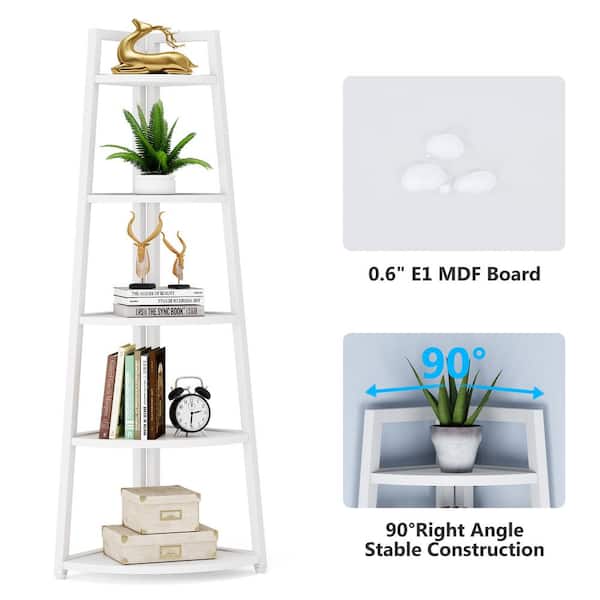 Jannelly 70 in. White Wood 5tier 5 Shelf Corner Ladder Bookcase with Open Back