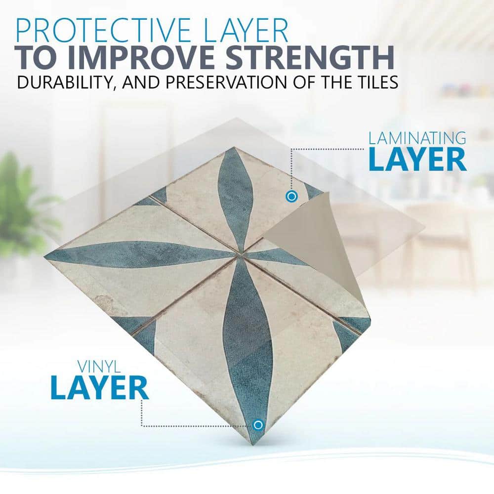 Vintage Dark Gray and Blue Vinyl Peel and Stick Tile Stickers, 7x7-inch