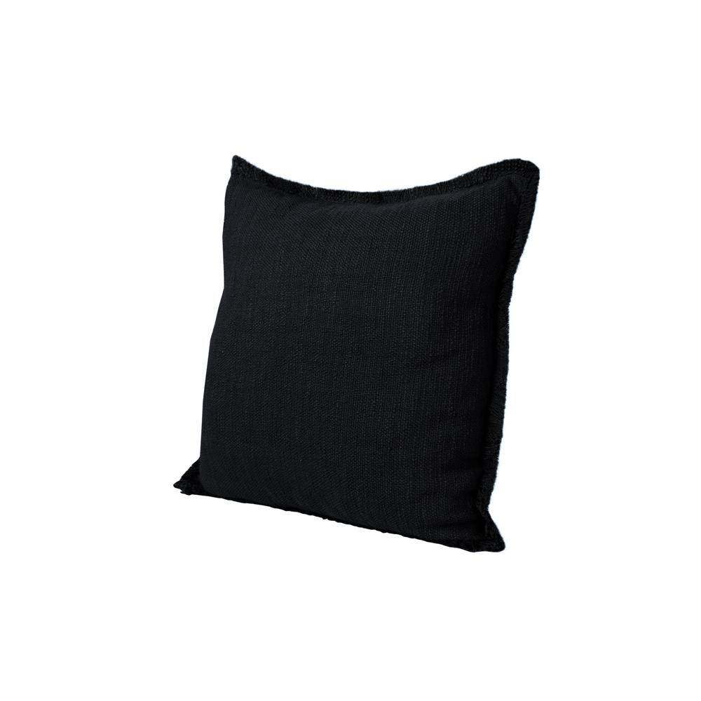 Coastal Chic 20" Square Black Cotton Textured Throw Pillow with Fringe