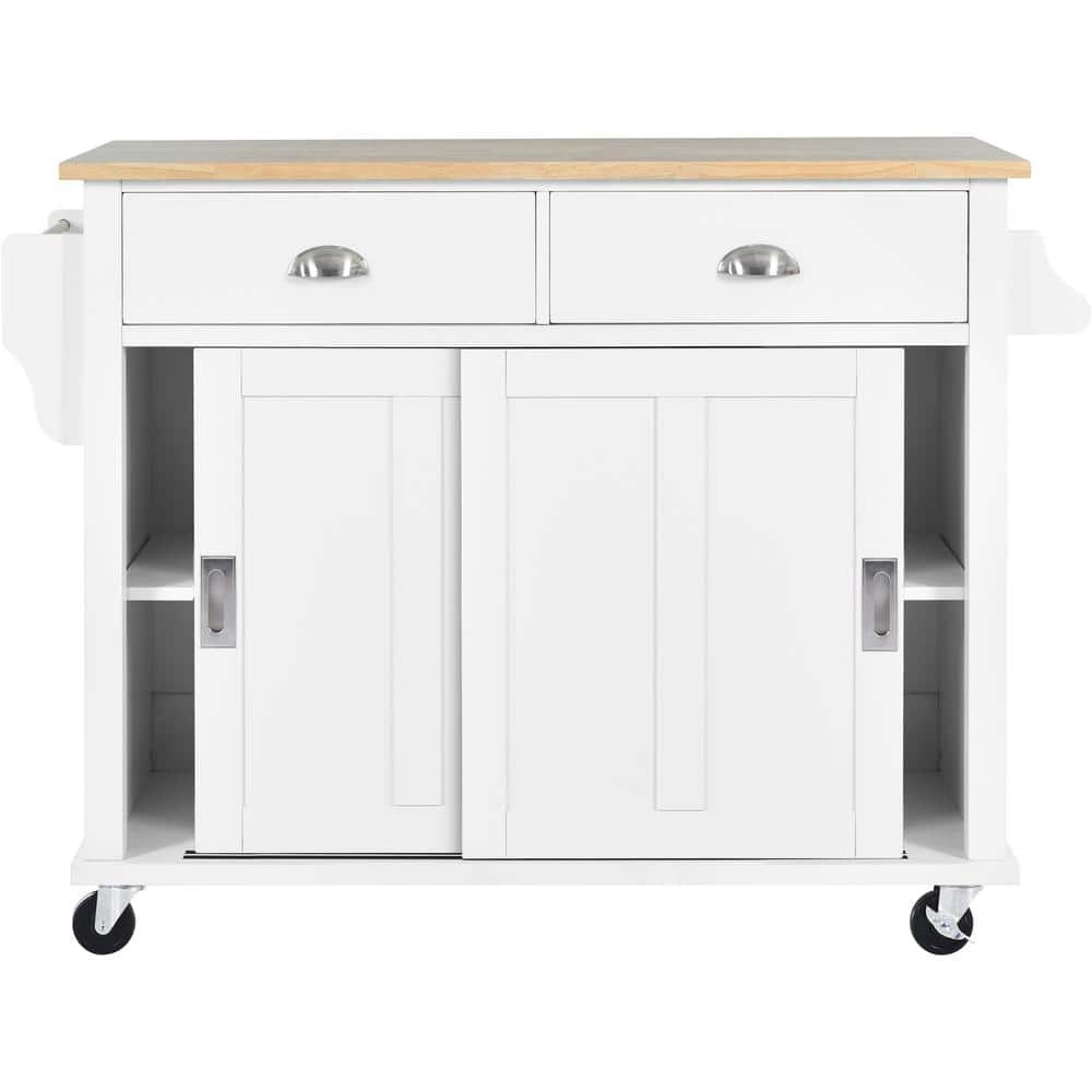 Multifunctional Outdoor Grill Cart with Rubber Wood Drop-Leaf Countertop an
