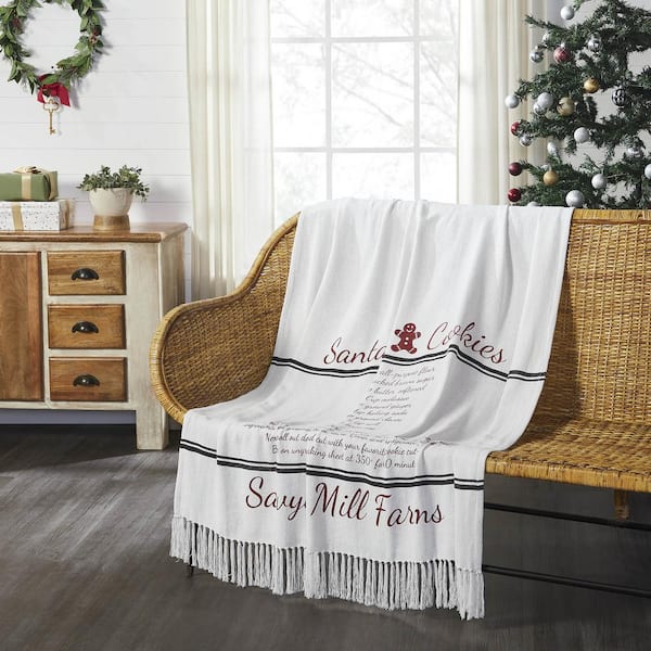 VHC BRANDS Sawyer Mill Red Black Ivory Santa Cookies Recipe Woven Throw Blanket