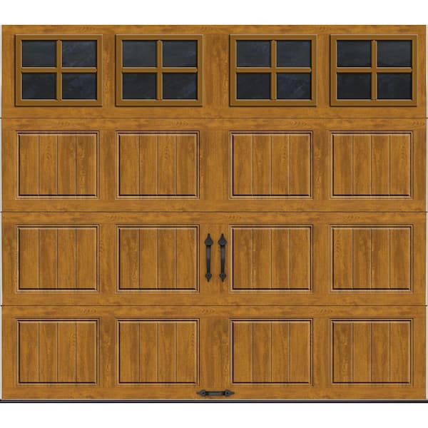 Clopay Gallery Steel Short Panel 9 ft x 7 ft Insulated 18.4 R-Value Wood Look Medium Garage Door with SQ22 Windows