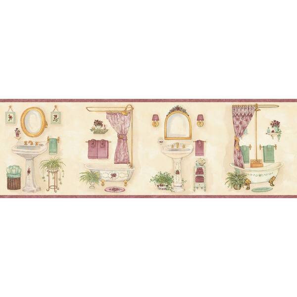 The Wallpaper Company 8 in. x 10 in. Pastel Vintage Bathroom Border Sample